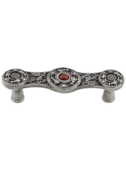 Lily Drawer Pull Inset with Red Carnelian - 3 inch Center-to-Center in Antique Pewter.